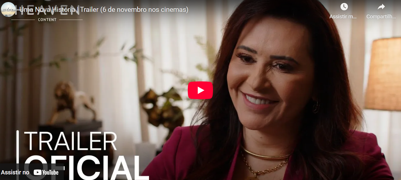 Angela Sirino em Uma Nova História, filme que marca sua estreia como diretora e protagonista no cinema cristão brasileiro, abordando temas de cura emocional e superação através da fé.